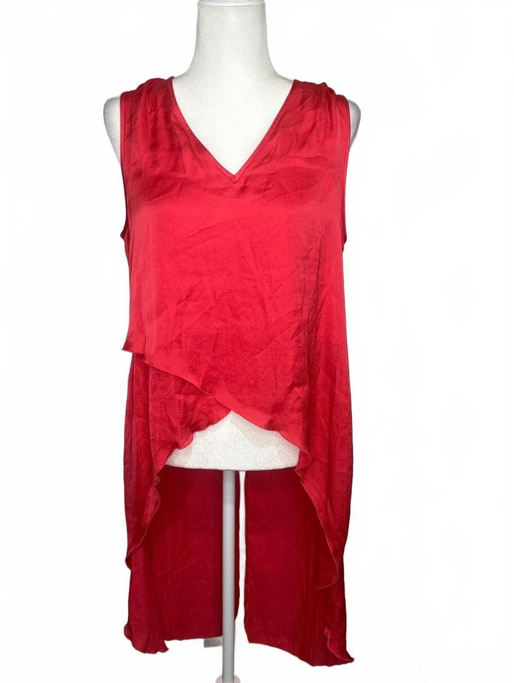 Thalia Sodi Red Sleeveless High-Low V-Neck Top Size M